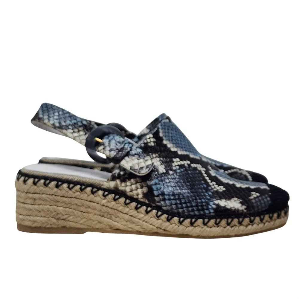 Vince Glyn Espadrille Wedge‎ Sandals 6 Wom Slingback Blue Snake Skin Leather NEW